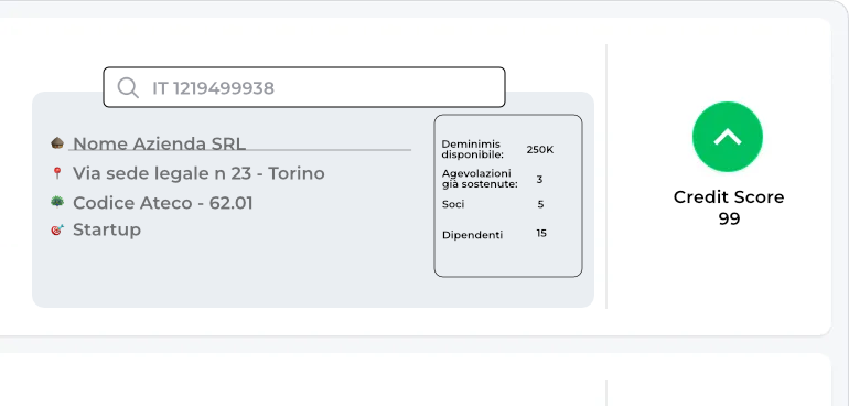 Schermata dell'anagrafica azienda nella piattaforma Bando Easy